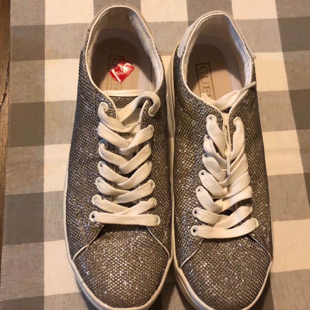 Guess Silver Platform Tennis Shoes